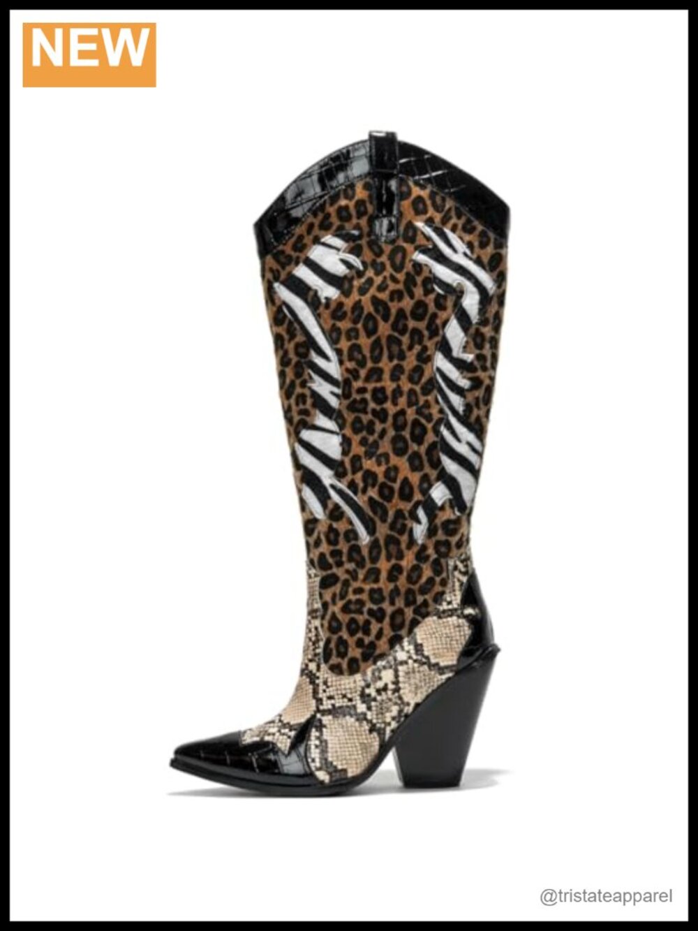 Women's Faux Leather Animal Print Cowboy Boots Pull-On Pointed Toe 3-Inch Block